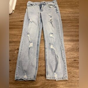 Classic Light Blue Distressed Straight Leg Jeans
